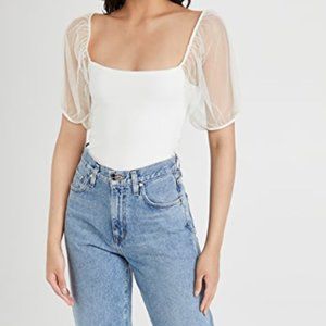 Free People Puff Sleeve Cami In White (Size L)